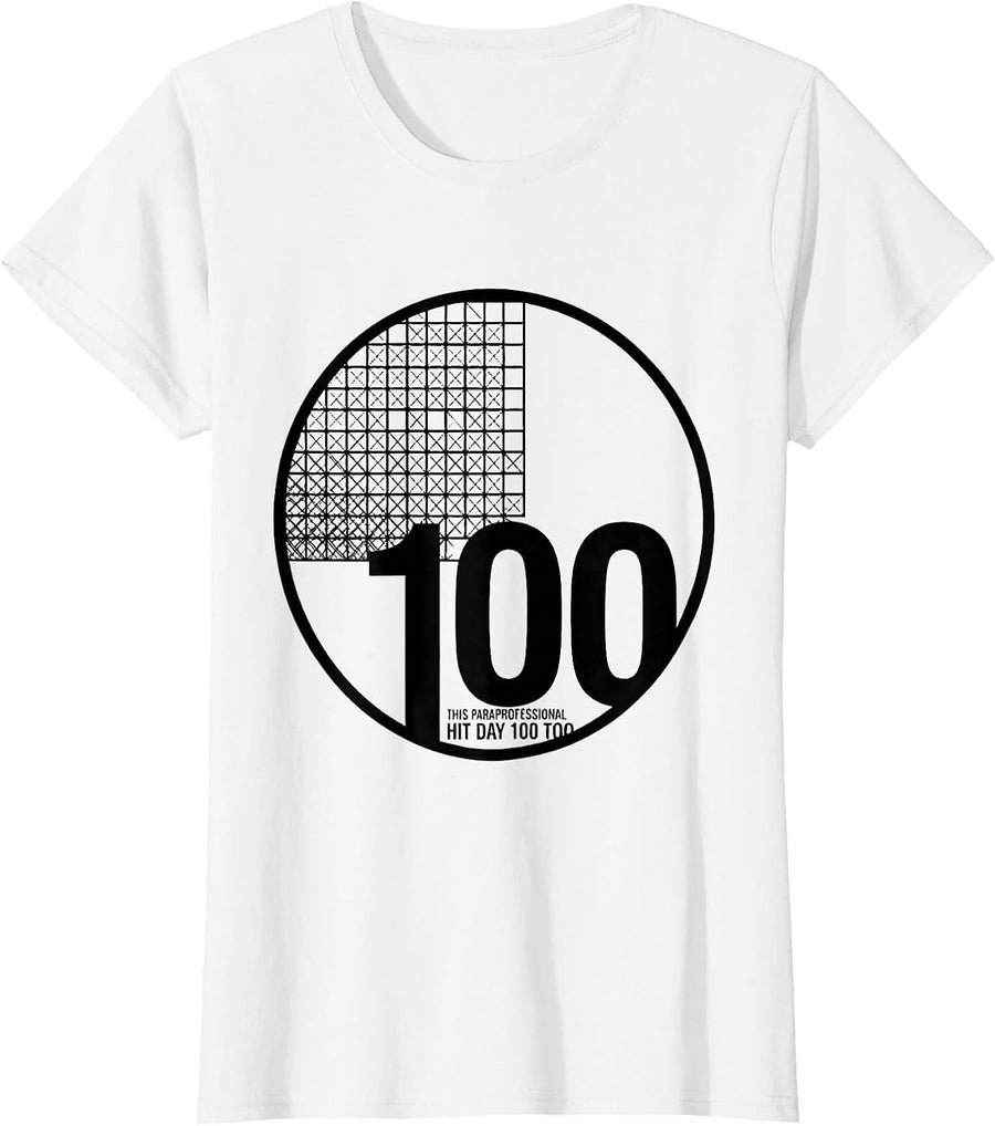 Women's This Paraprofessional Hit Day 100 Too Teacher Messy Bun T-Shirt - White