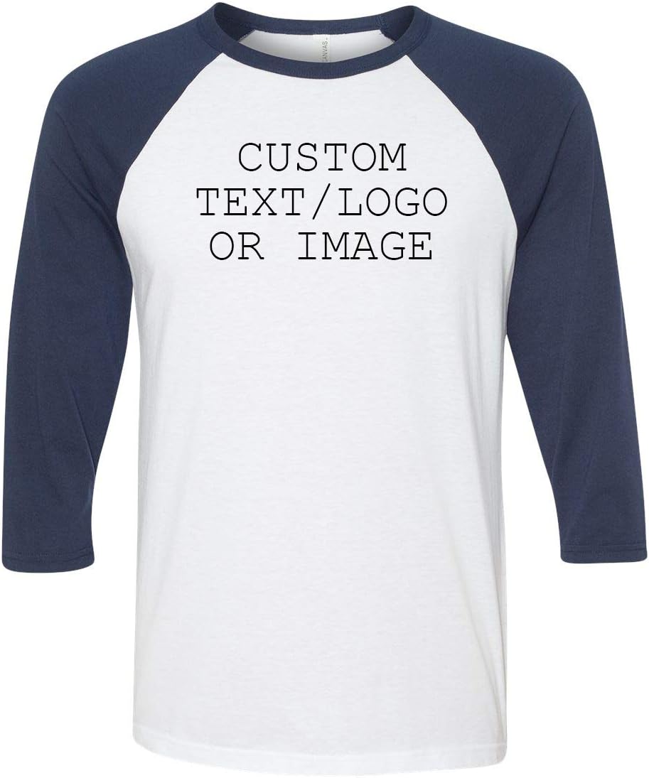 INK STITCH Custom Unisex Deisgn Your Own 3/4 Sleeve Baseball Tshirts Tees - Navy\/White