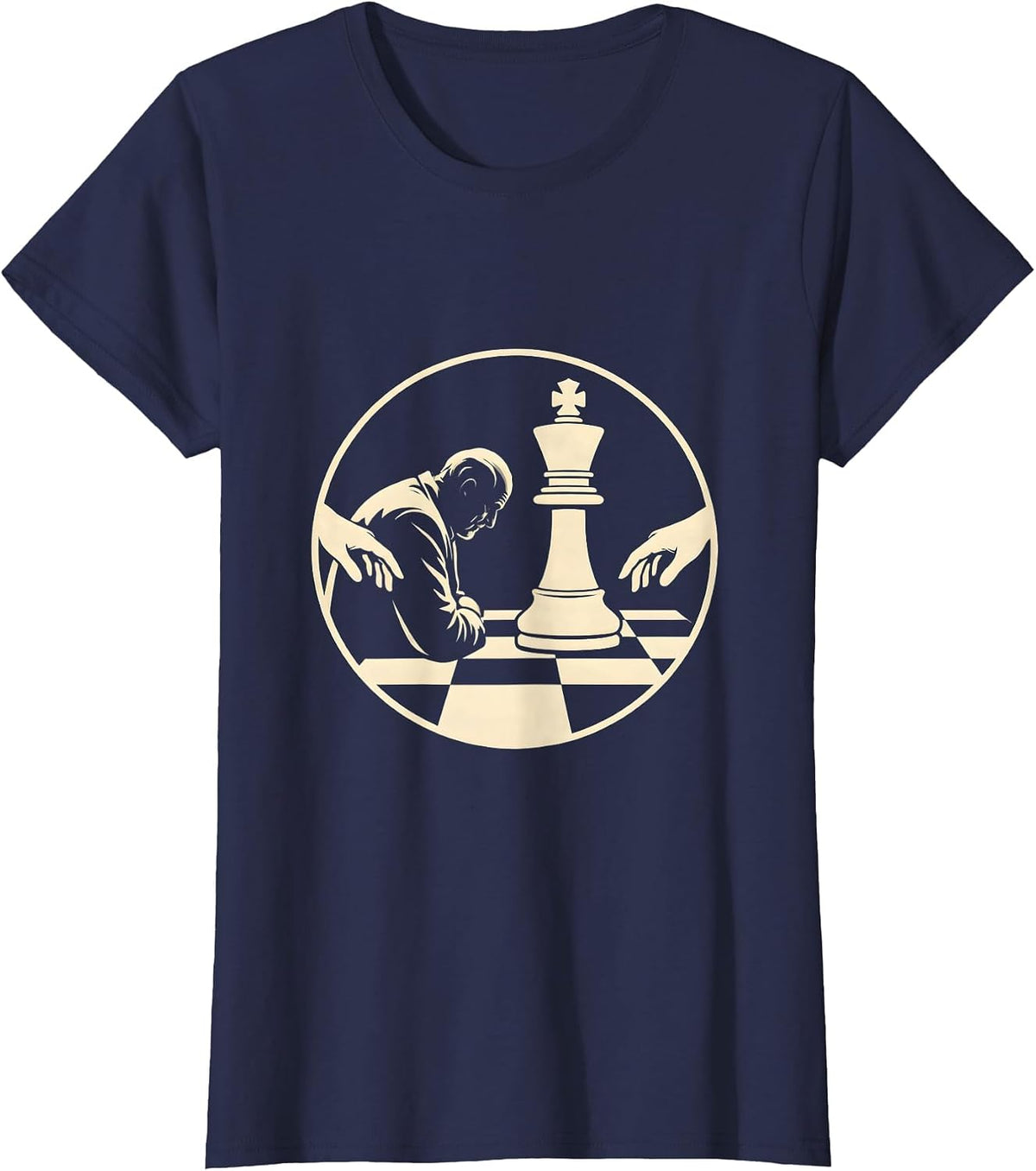 Women's Grandpa Chess Player Solo Game Illustration T-Shirt - Navy Blue