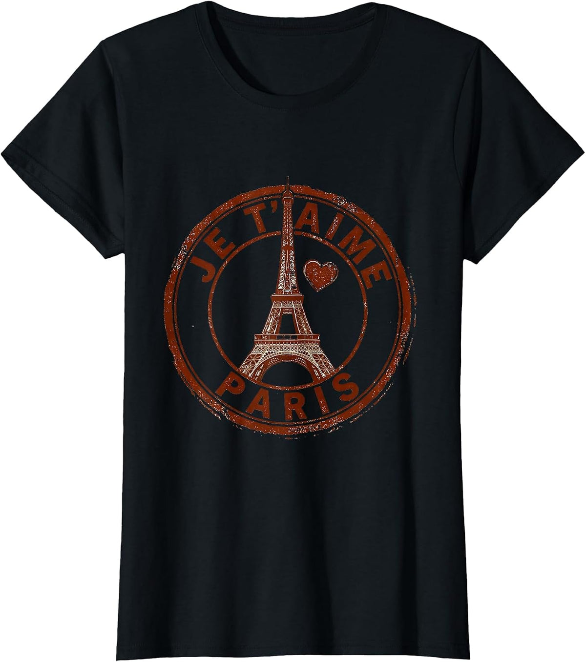 Women's Je t'aime Paris Rubber Stamp Eiffel Tower Travel Souvenir T-Shirt - Black
