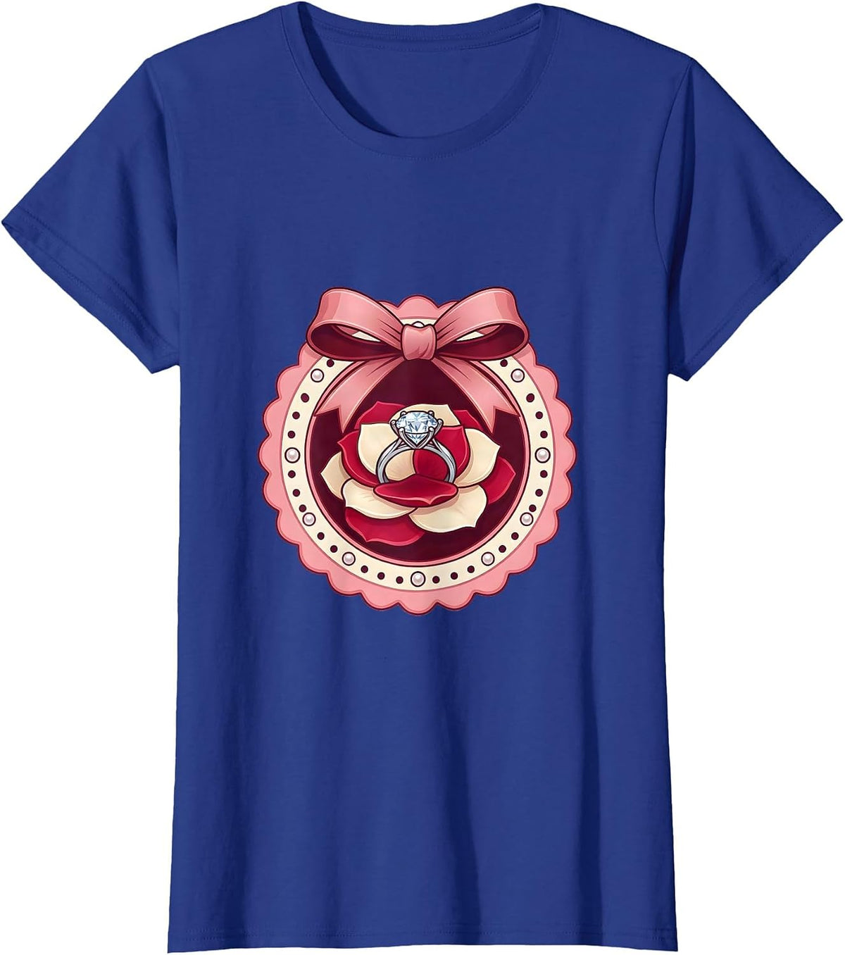 Women's Gigi Diamond Ring Rose Petal Graphic T-Shirt - Royal Blue