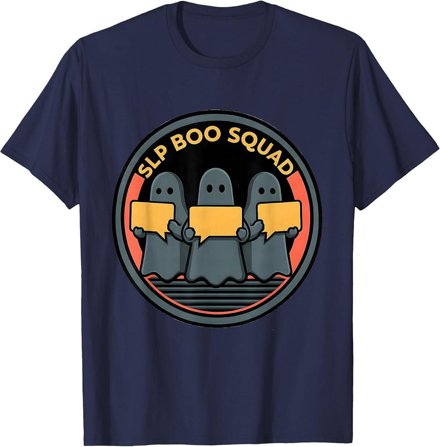 SLP Boo Squad Funny Para Normal Activities Halloween SpEd T-Shirt - Navy Blue