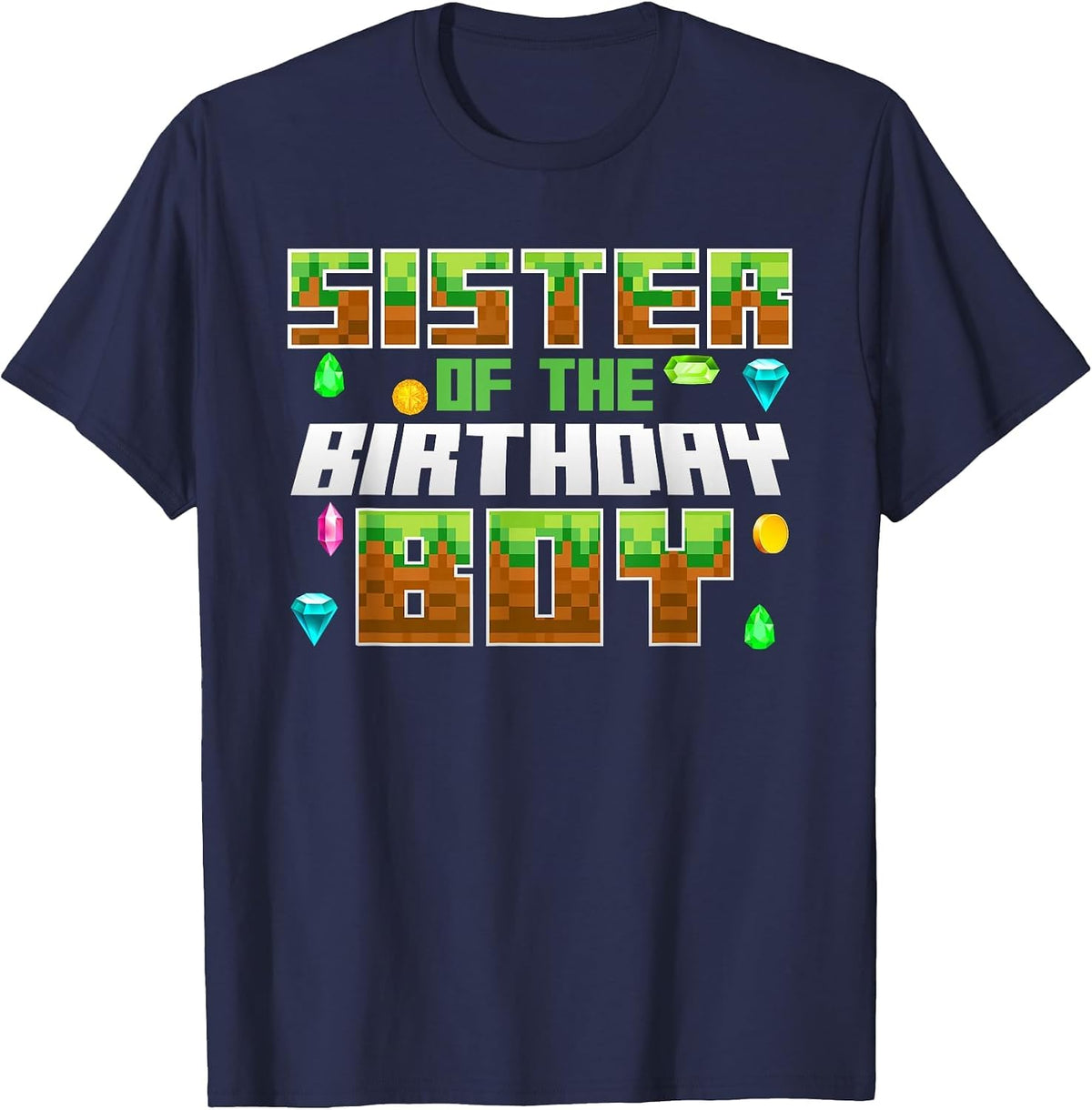 Sister of The Birthday Boy Video Gamer Pixel Number T-Shirt - Navy Blue