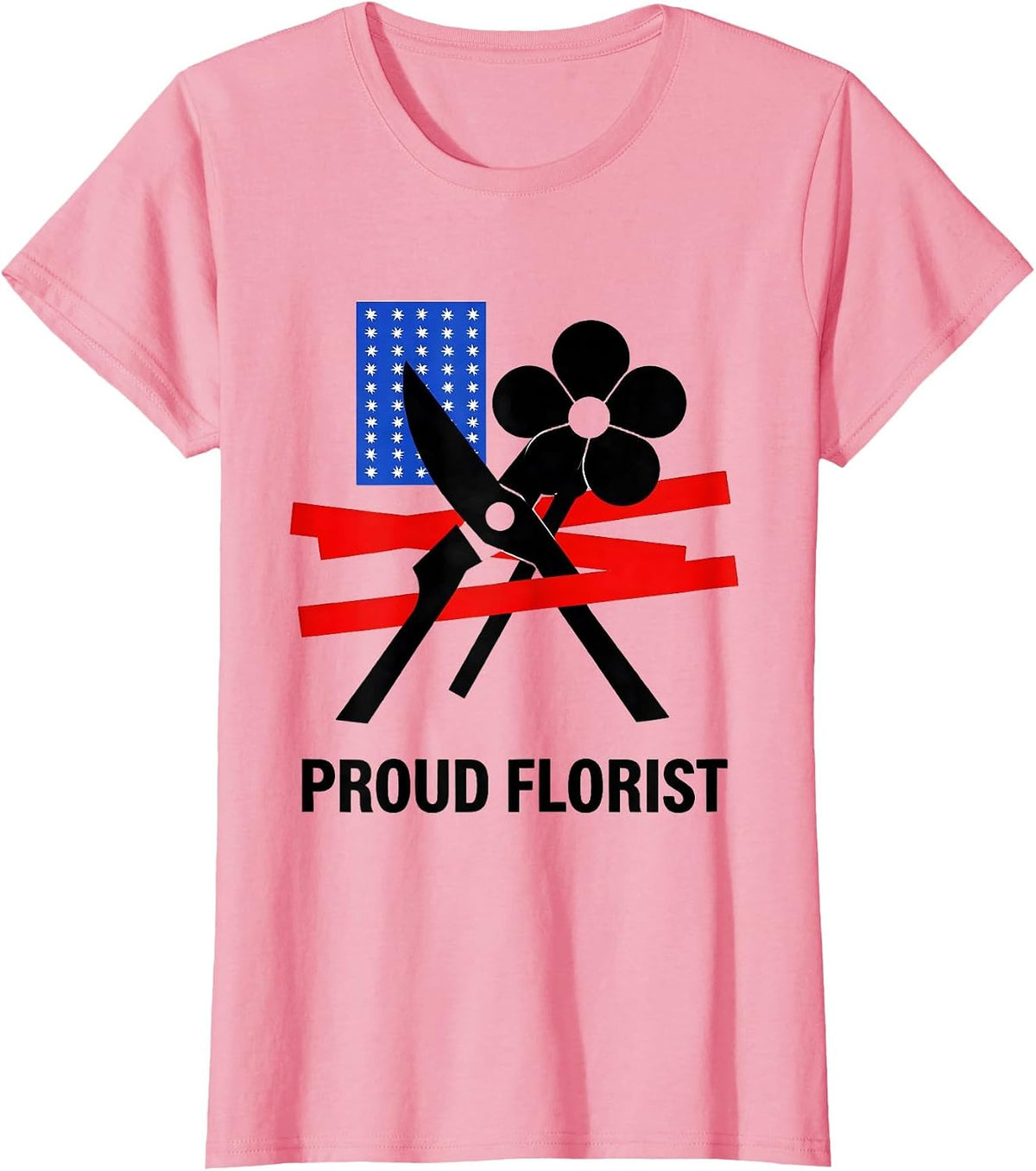 Women's Proud Florist Bauhaus Modernist American Flag Occupation T-Shirt - Pink