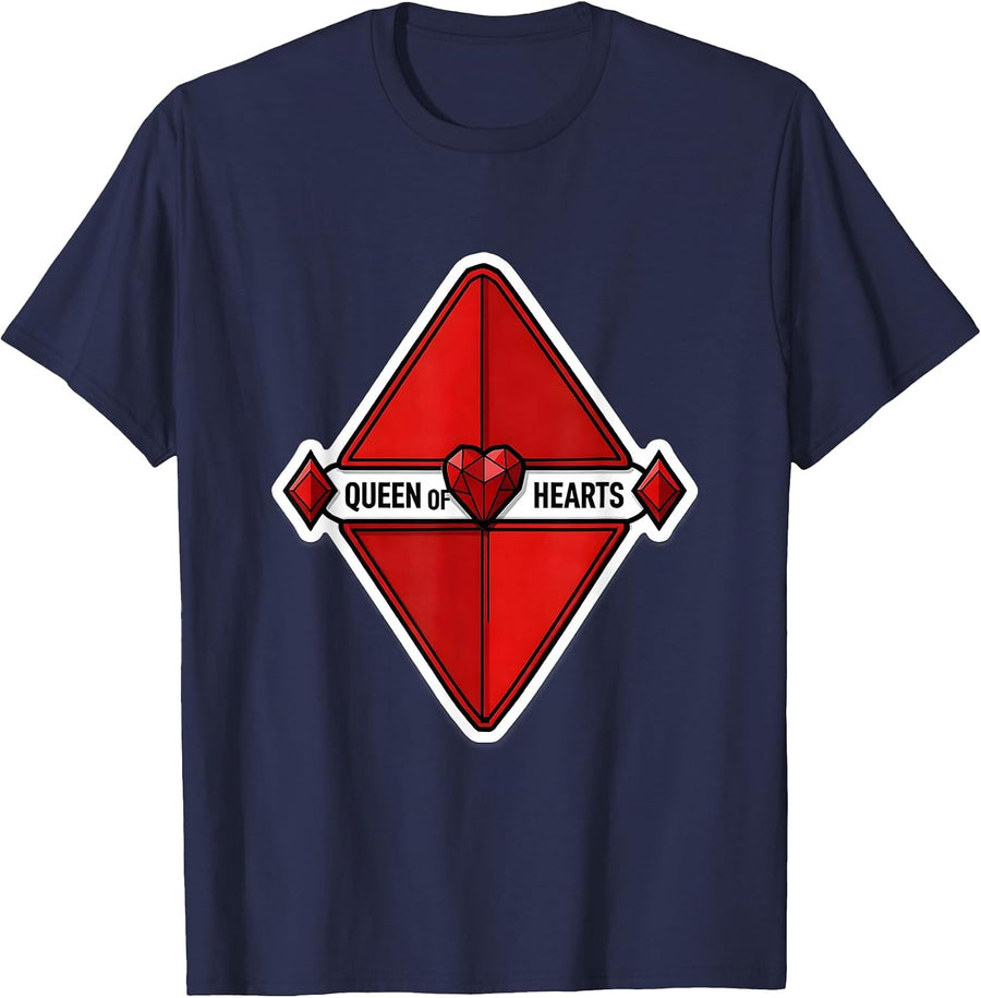 Queen of Hearts Poker Suit Card Player Casino Party Costume T-Shirt - Navy Blue