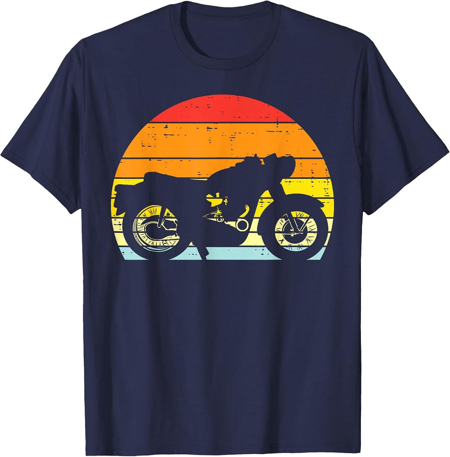 Biker Motorcycle Sunset Retro Motorbike Men Boys Kids Women T-Shirt - Navy Blue