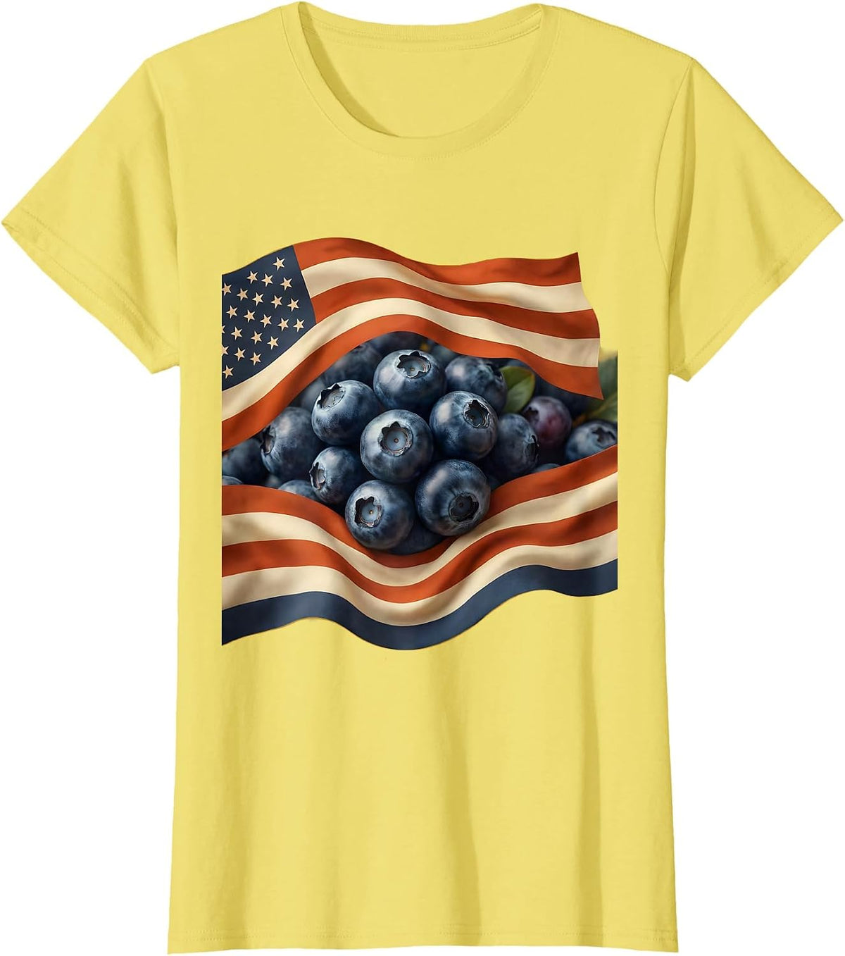 Red White and Blueberry American Flag Design T-Shirt - Lemon Yellow