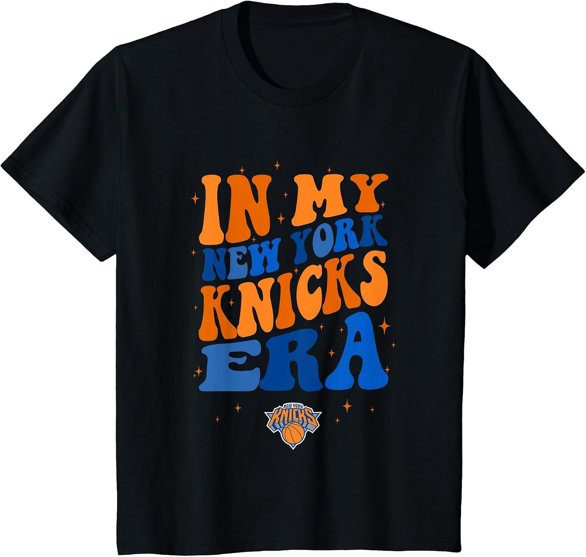 NBA in My New York Knicks Era Retro Wave Logo T-Shirt - Black
