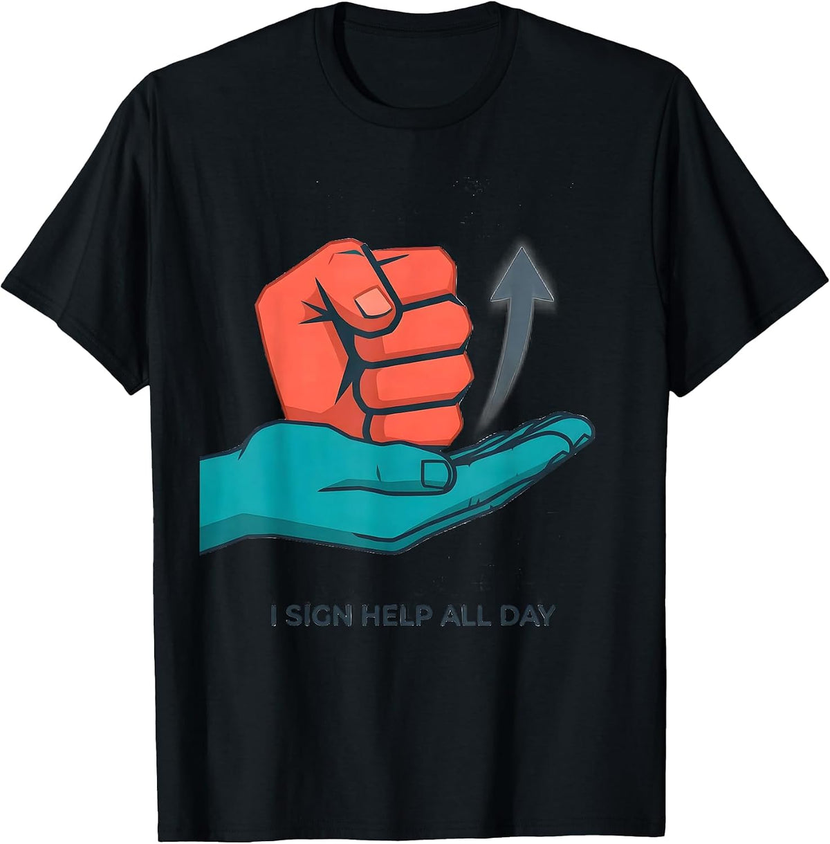 Men's I Sign HELP All Day Flat Vector ASL Sign Language Teacher T-Shirt - Black