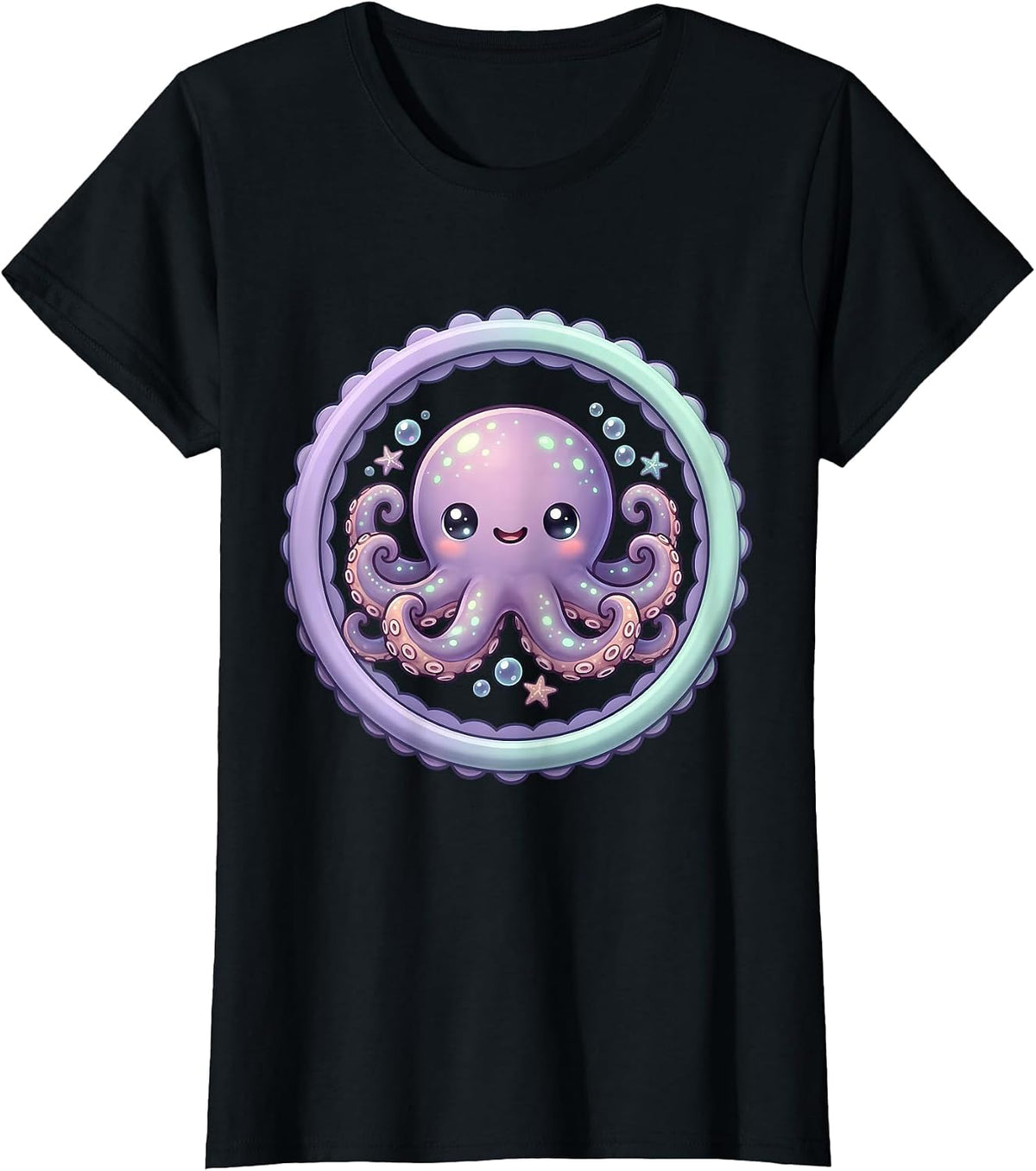 Glowing Bioluminescent Octopus Midnight Ocean Art T-Shirt - Black