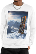 Men's Crewneck Sweatshirts Skis on mountain Long Sleeve Casual Basic Pullover Tops Sun Protection Shirts White - As Pictured