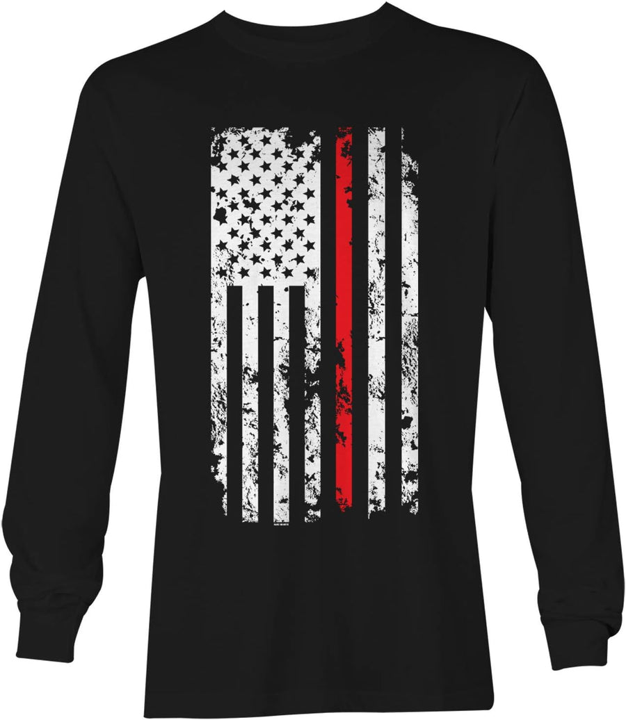 Red Line American Flag - Firefighter Support Unisex Long Sleeve Shirt - Black