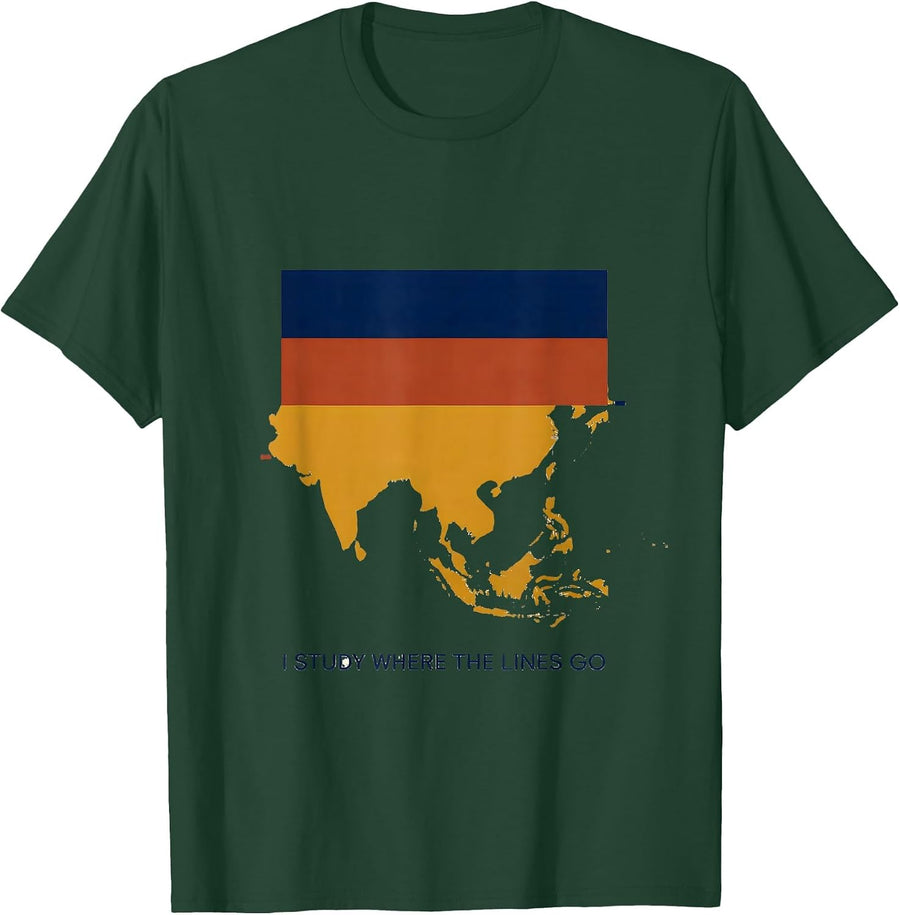 Men's I Study Where The Lines Go Geography Teacher Map Lover Gift T-Shirt - Dark Green