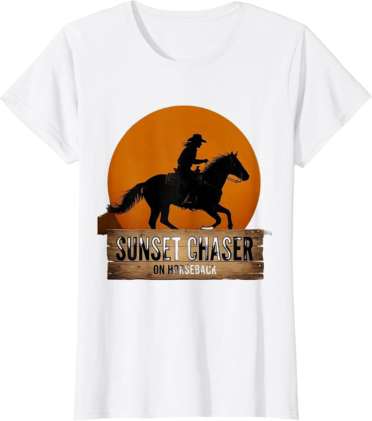 Sunset Chaser On Horseback Western Design T-Shirt - White