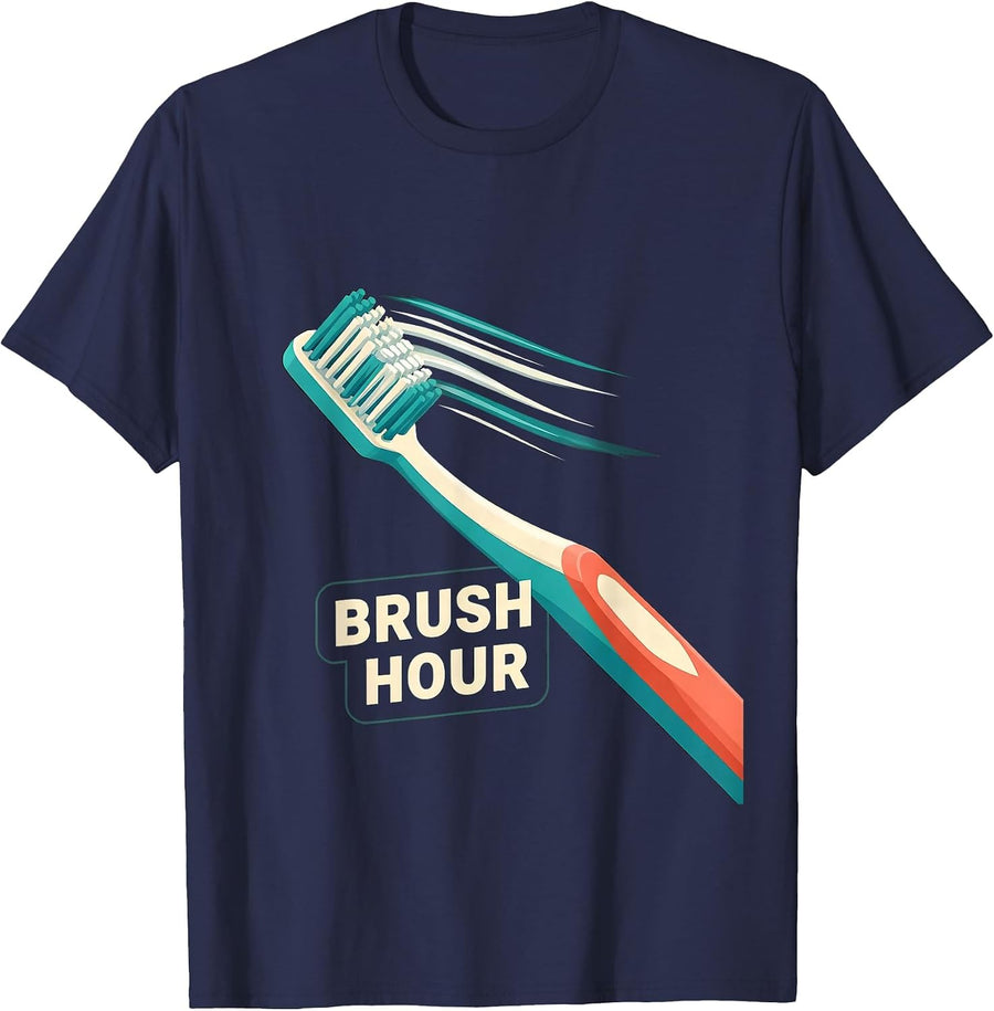 Brush Hour Funny Dental Hygienist Dental Assistant Dental T-Shirt - Navy Blue