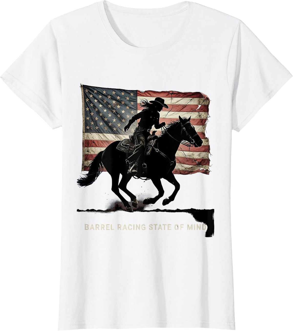 Barrel Racing State Of Mind Cowgirl Design T-Shirt - White