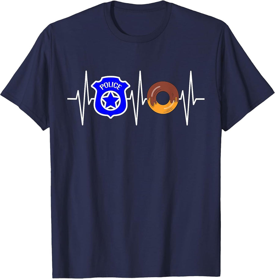 Police Shirt Donut Lover Police Officer Cop Doughnut T-Shirt - Navy Blue
