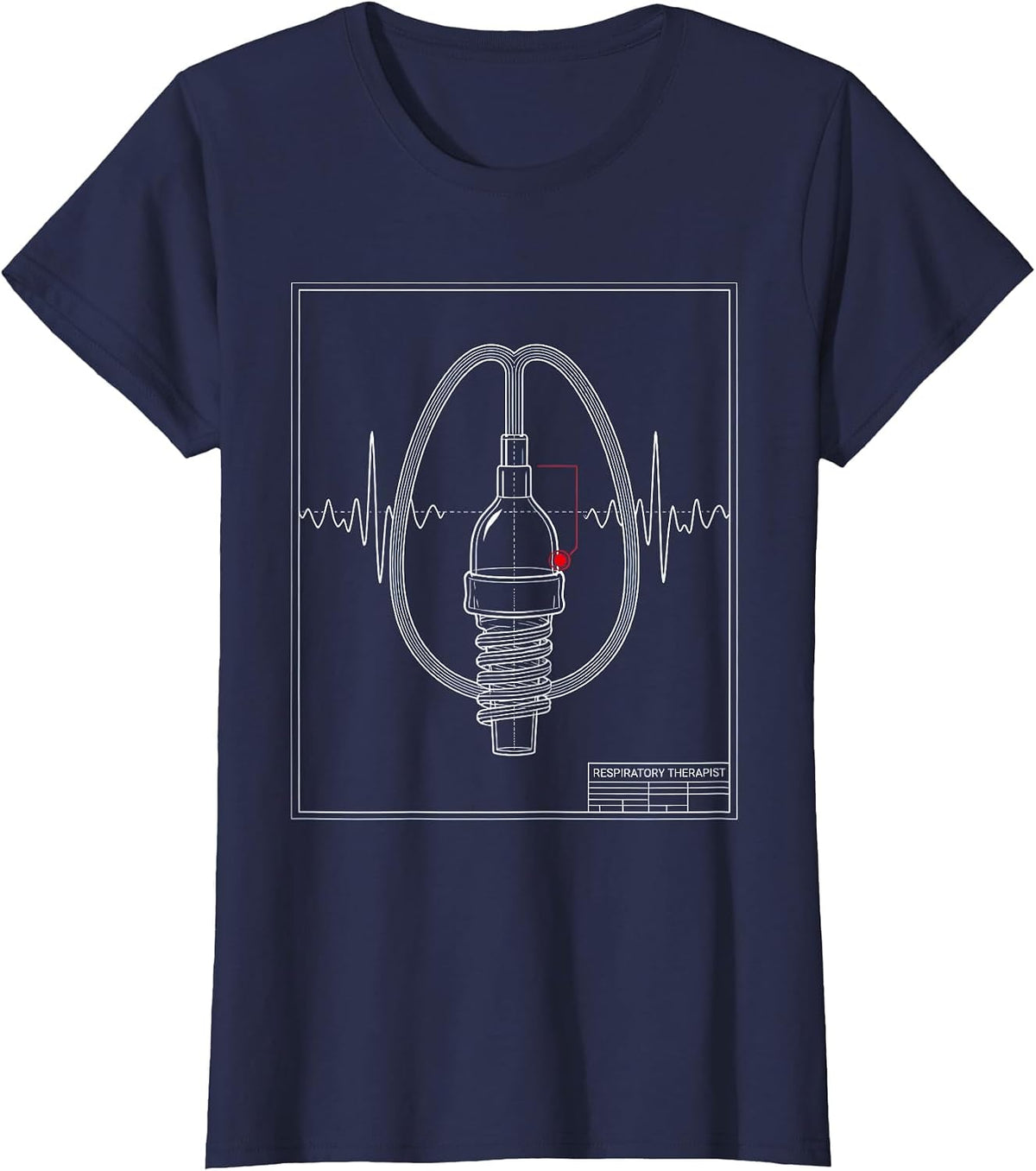 Women's Respiratory Therapist Technical Blueprint RT Profession T-Shirt - Navy Blue