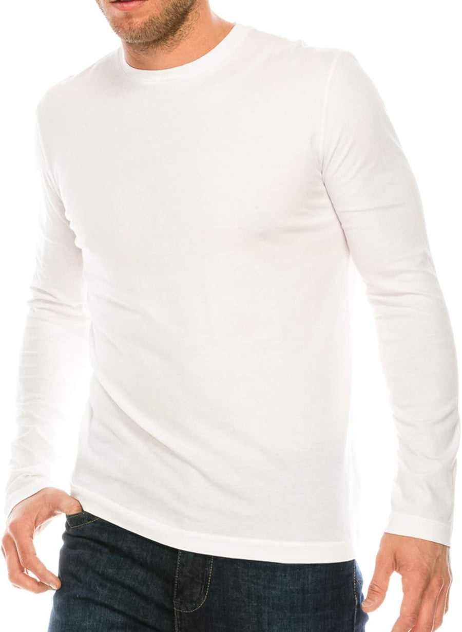 YURO-K Men's Premium Cotton Classic Long Sleeve Crew Neck T-Shirt S - XX Large - White