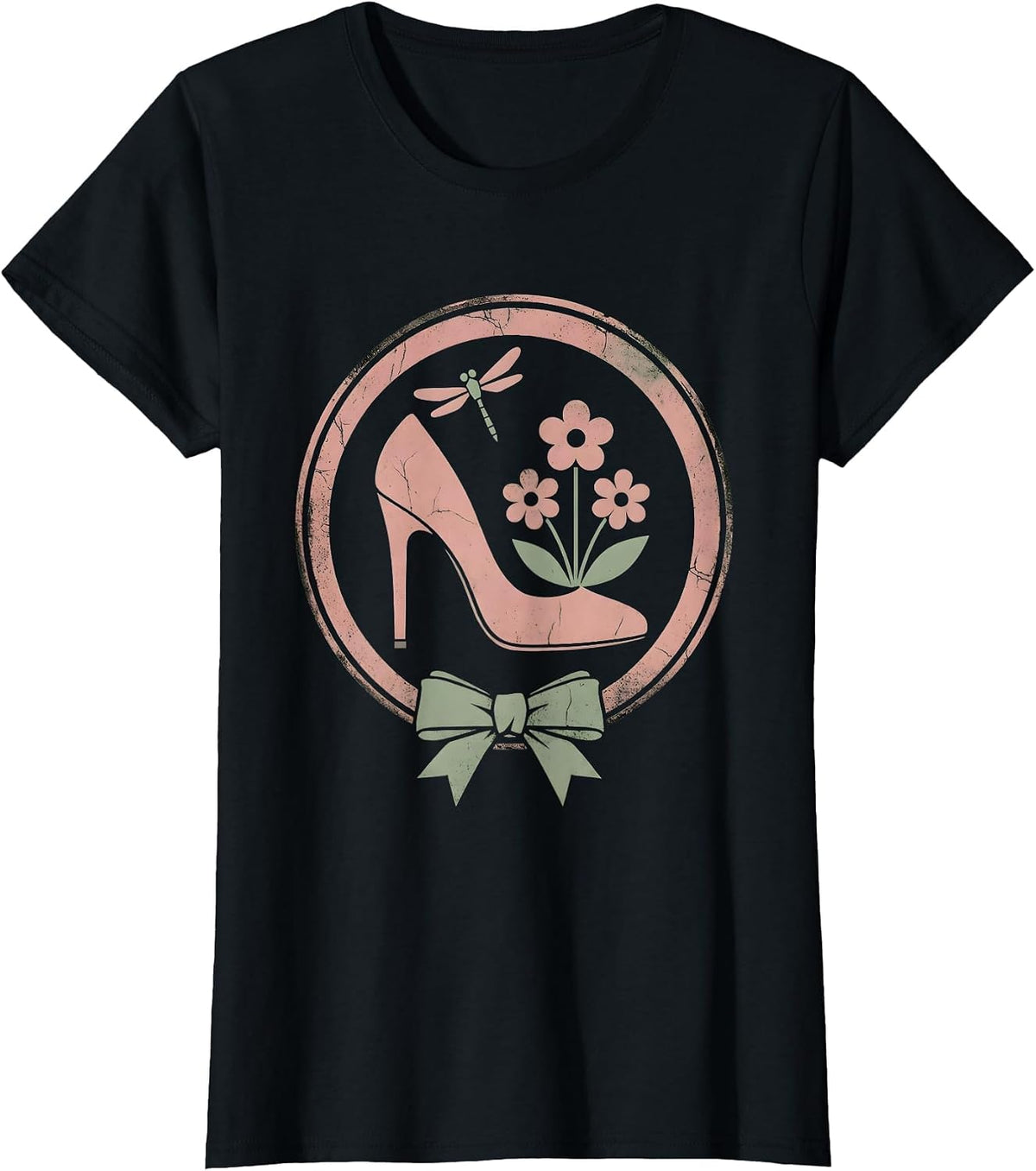 Gigi Floral High Heel Stiletto Graphic Design T-Shirt - Black