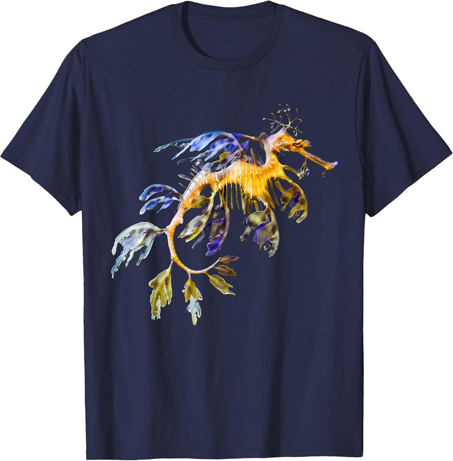 Ocean Lovers Leafy Sea Dragon Seahorse Marine Life T-Shirt - Navy Blue