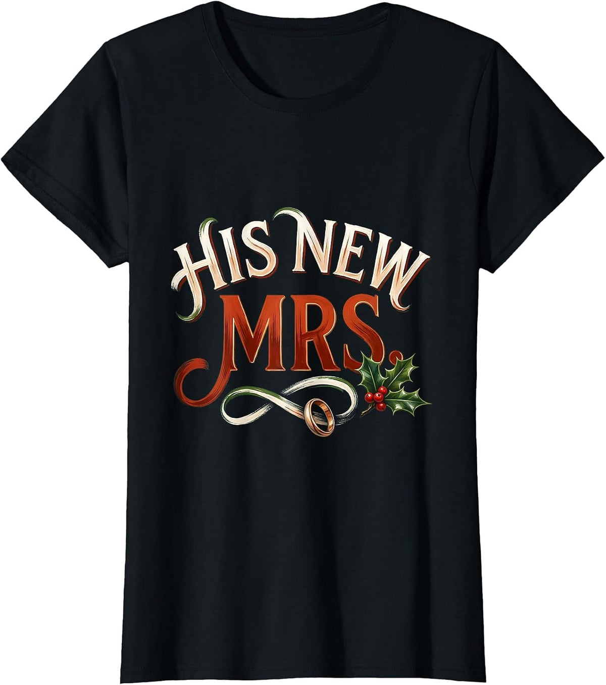 His New Mrs Sign Painter Showcard Couples Matching Christmas T-Shirt - Black
