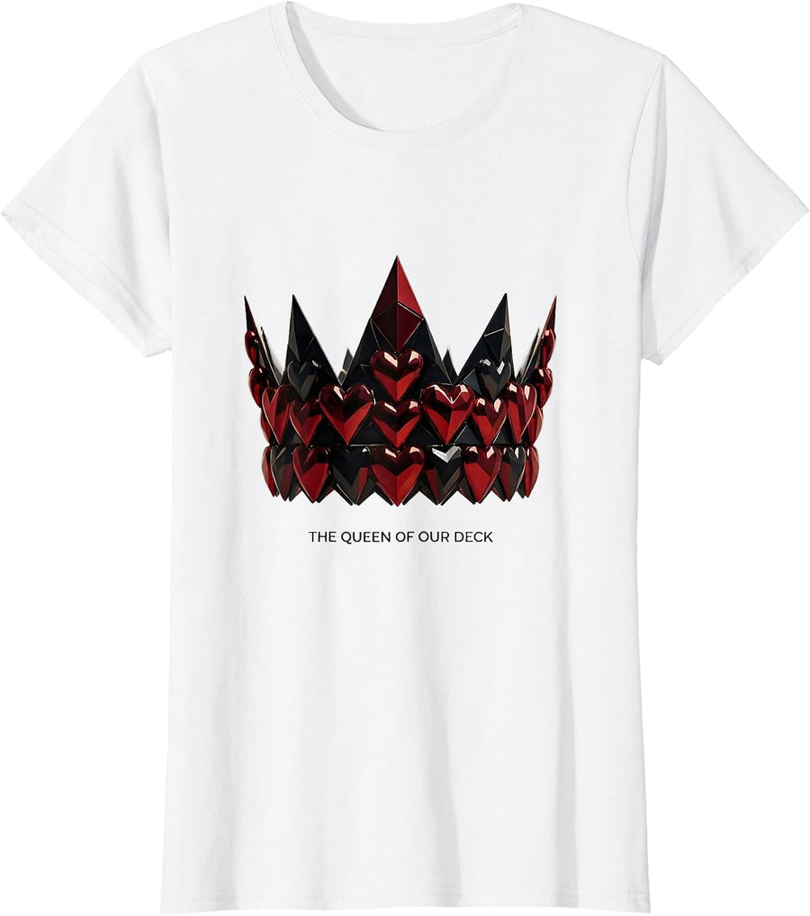Women's The Queen Of Our Deck Minimalist Poker Couple Halloween T-Shirt - White
