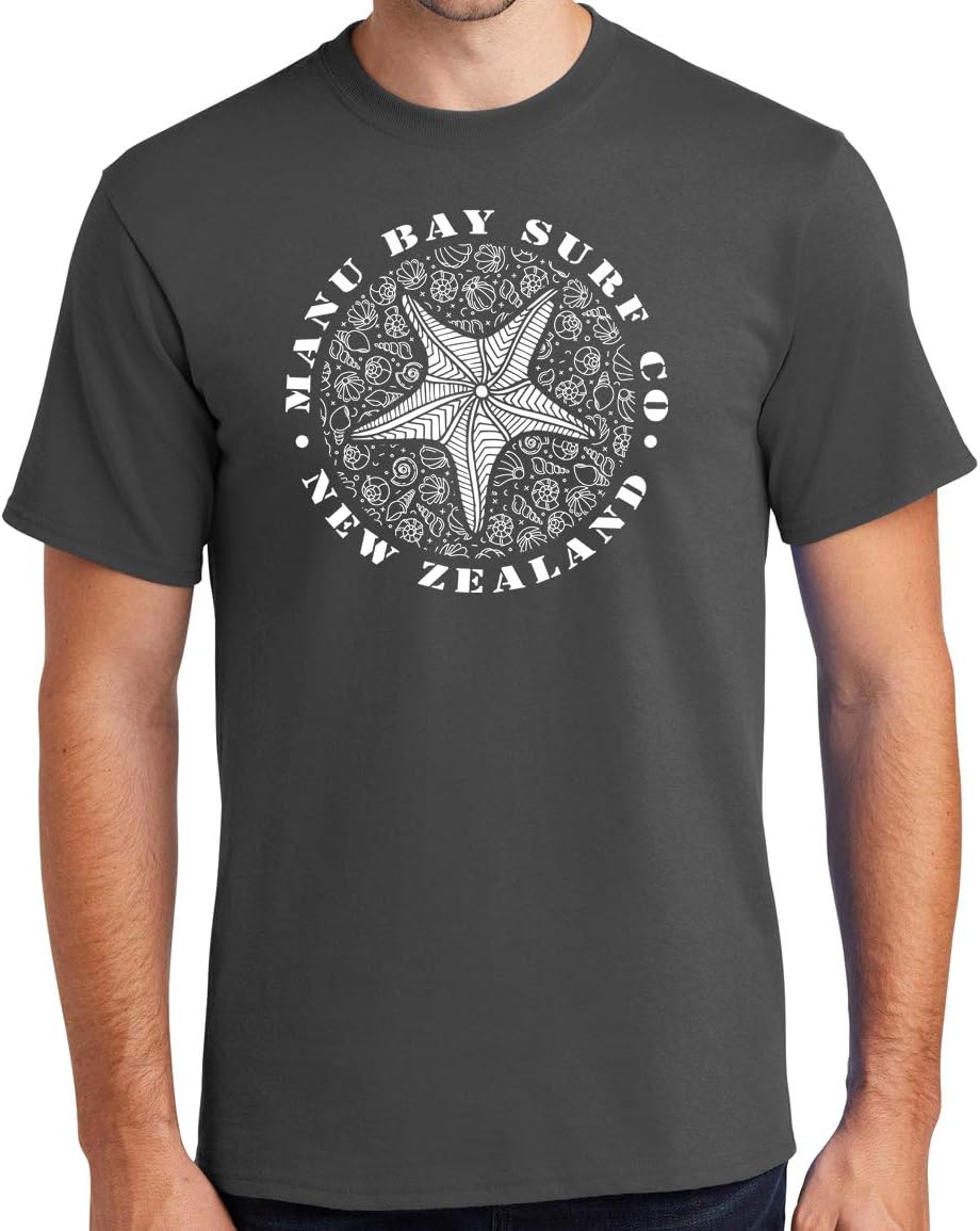 Manu Bay Surf Company Starfish Surfer Tee Shirt - Regular, Big and Tall Sizes - Charcoal