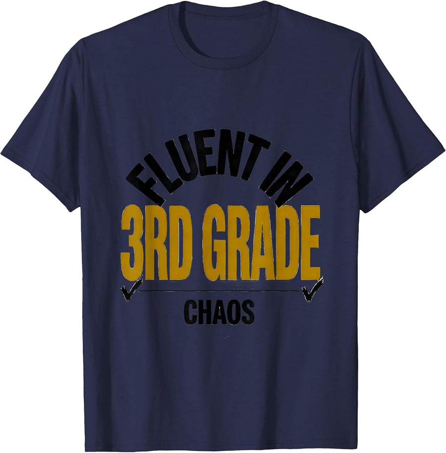 Fluent In 3rd Grade Chaos Funny Teacher Humor T-Shirt - Navy Blue