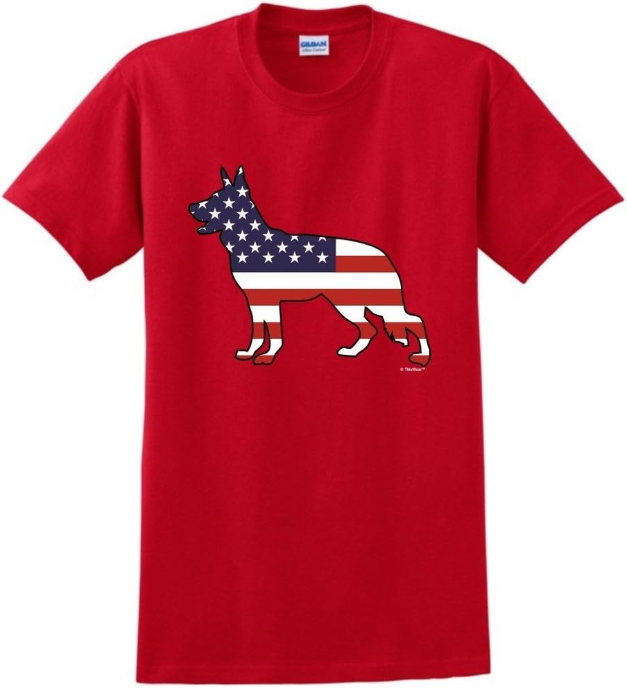 ThisWear Patriotic Dog Gift German Shepherd American Flag T-Shirt - Red