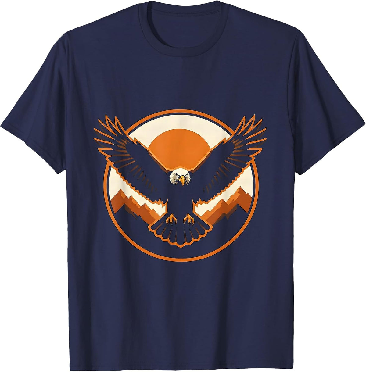 Bald Eagle Full Wingspan Illustration Freedom Design T-Shirt - Navy Blue
