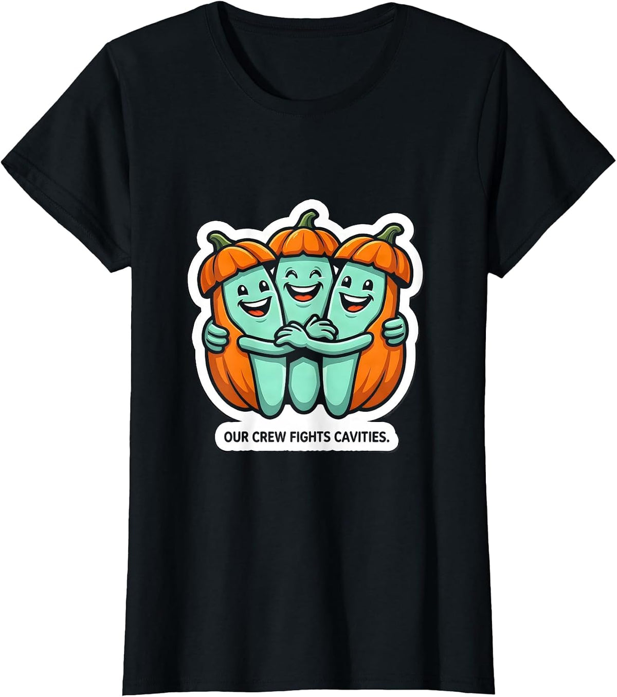 Our Crew Fights Cavities Funny Dental Hygienist Halloween T-Shirt - Black
