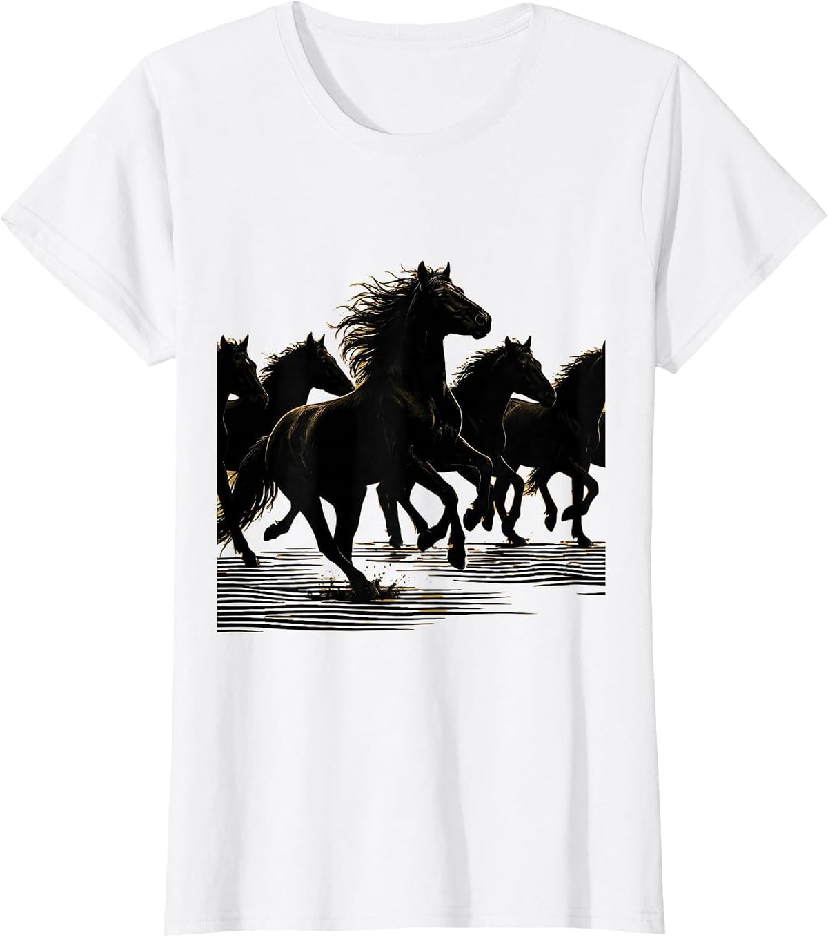 Wild Horses Crossing River Freedom Graphic T-Shirt - White