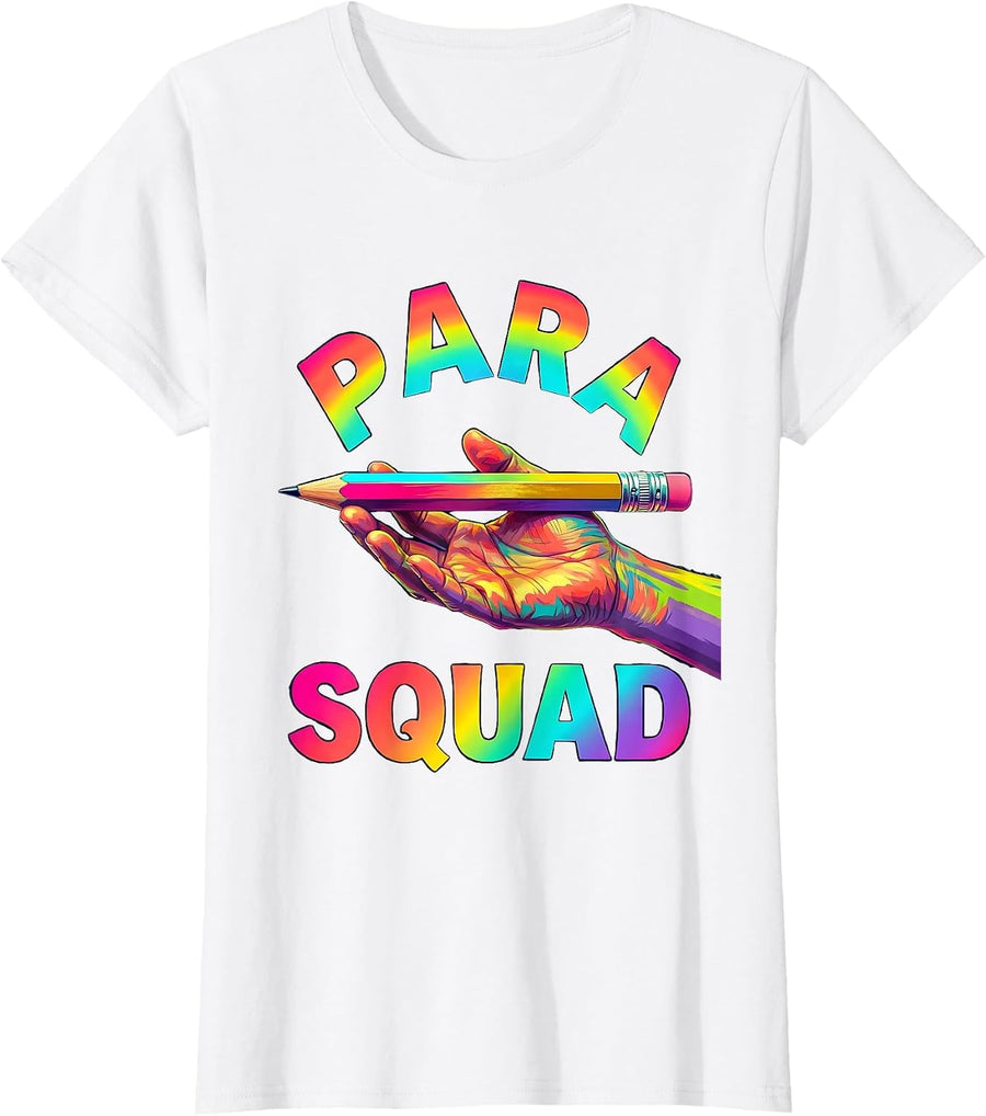 Women's Para Squad Colorful Paraprofessional School Aide Teacher T-Shirt - White