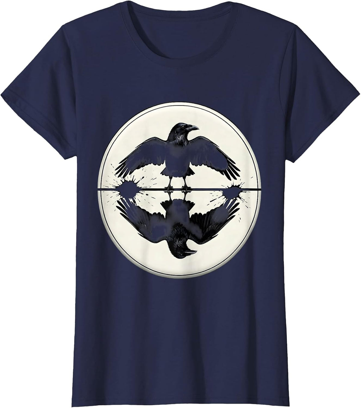 Women's Crow Reflection Upside Down in Still Water T-Shirt - Navy Blue