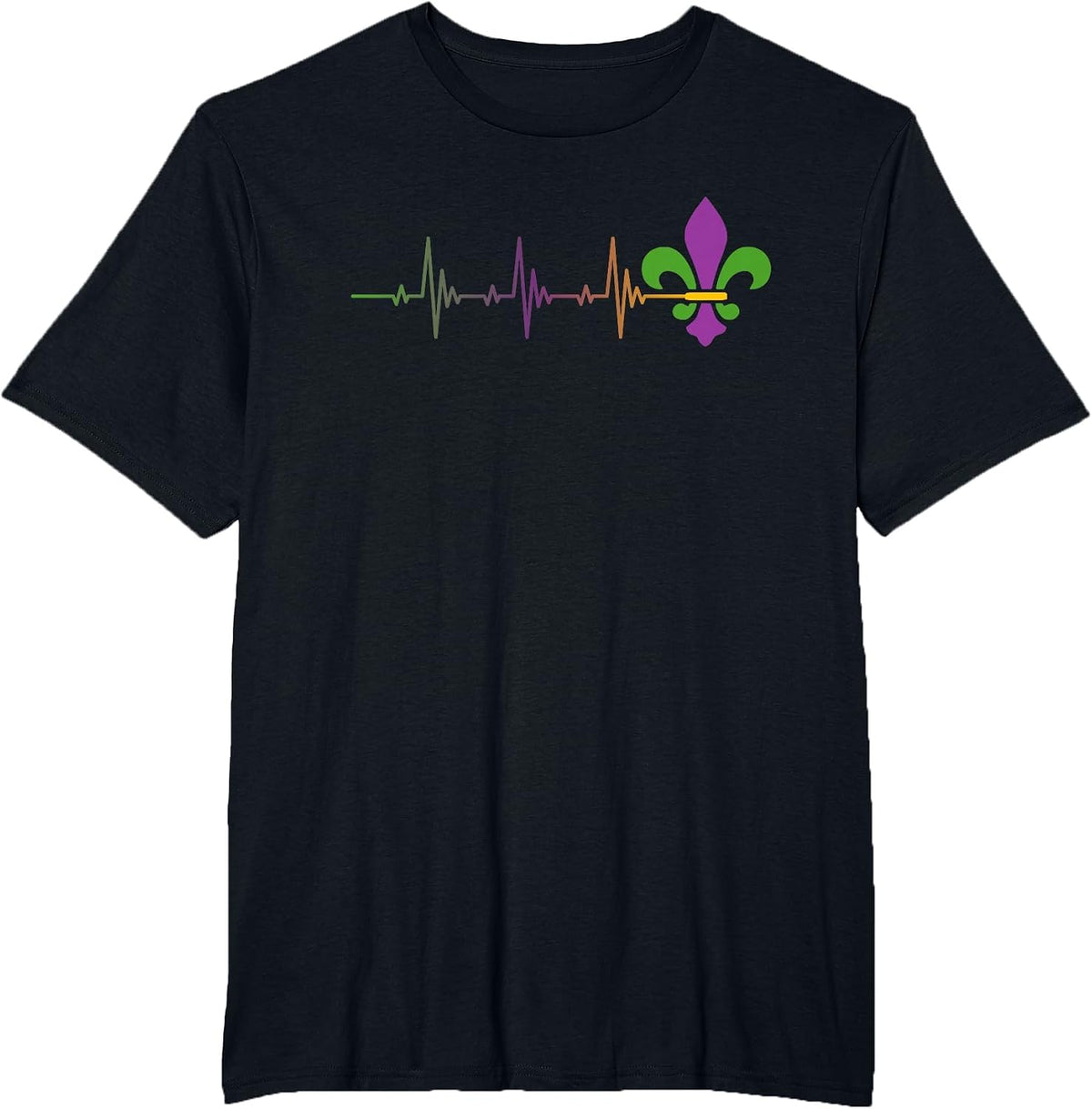 Heartbeat Mardi Gras - EKG Pulse Line Fleur-De-Lis Parade T-Shirt - Black