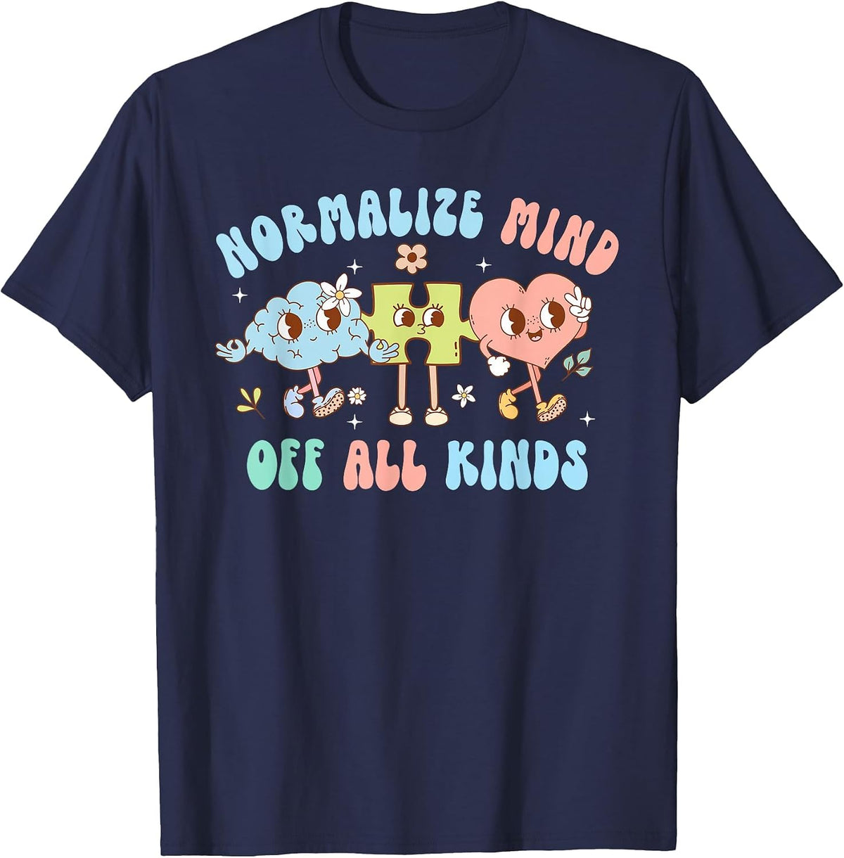 Normalize Minds of All Kinds Autism Puzzle Piece Heart Brain T-Shirt - Navy Blue