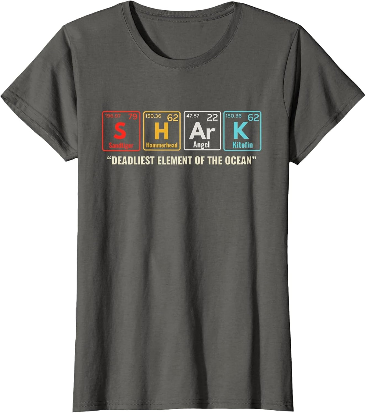 Shark Periodic Table Elements Week Retro Shark Lovers 2026 T-Shirt - Asphalt Grey