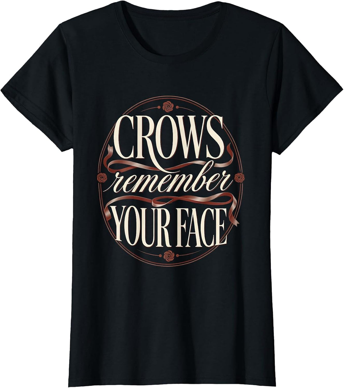 Women's Crows Remember Your Face Nature Art Design T-Shirt - Black