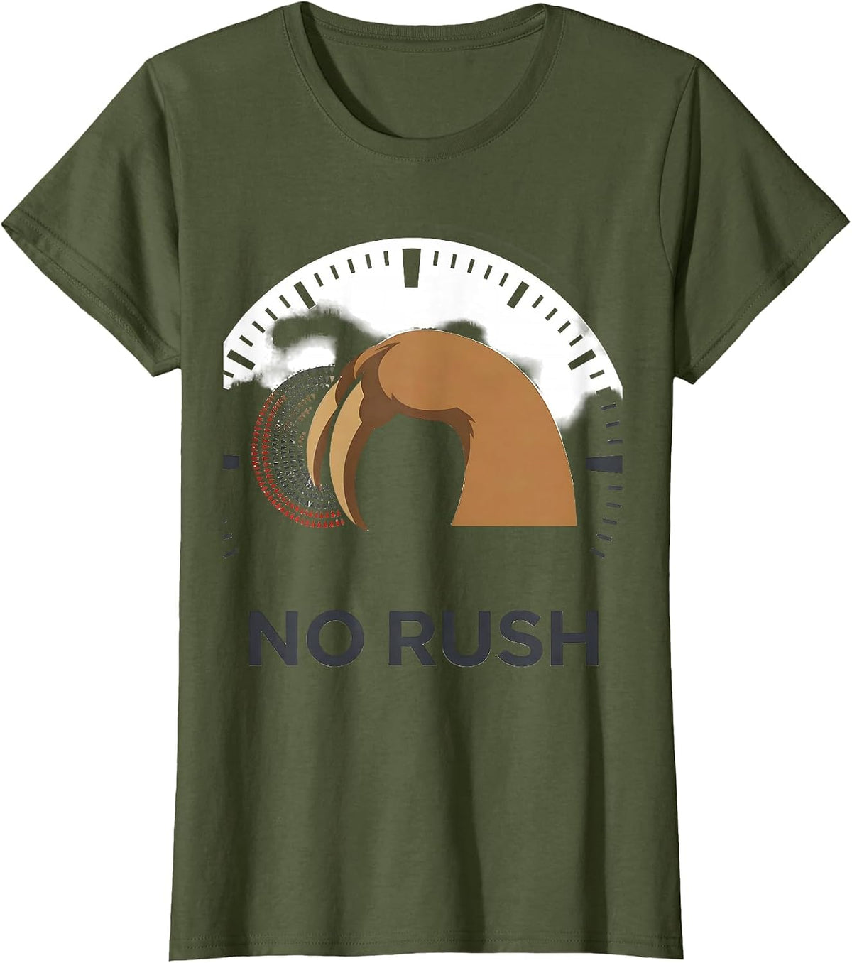 Women's No Rush Funny Sloth Lover Lazy Life Deadpan Humor T-Shirt - Olive Green