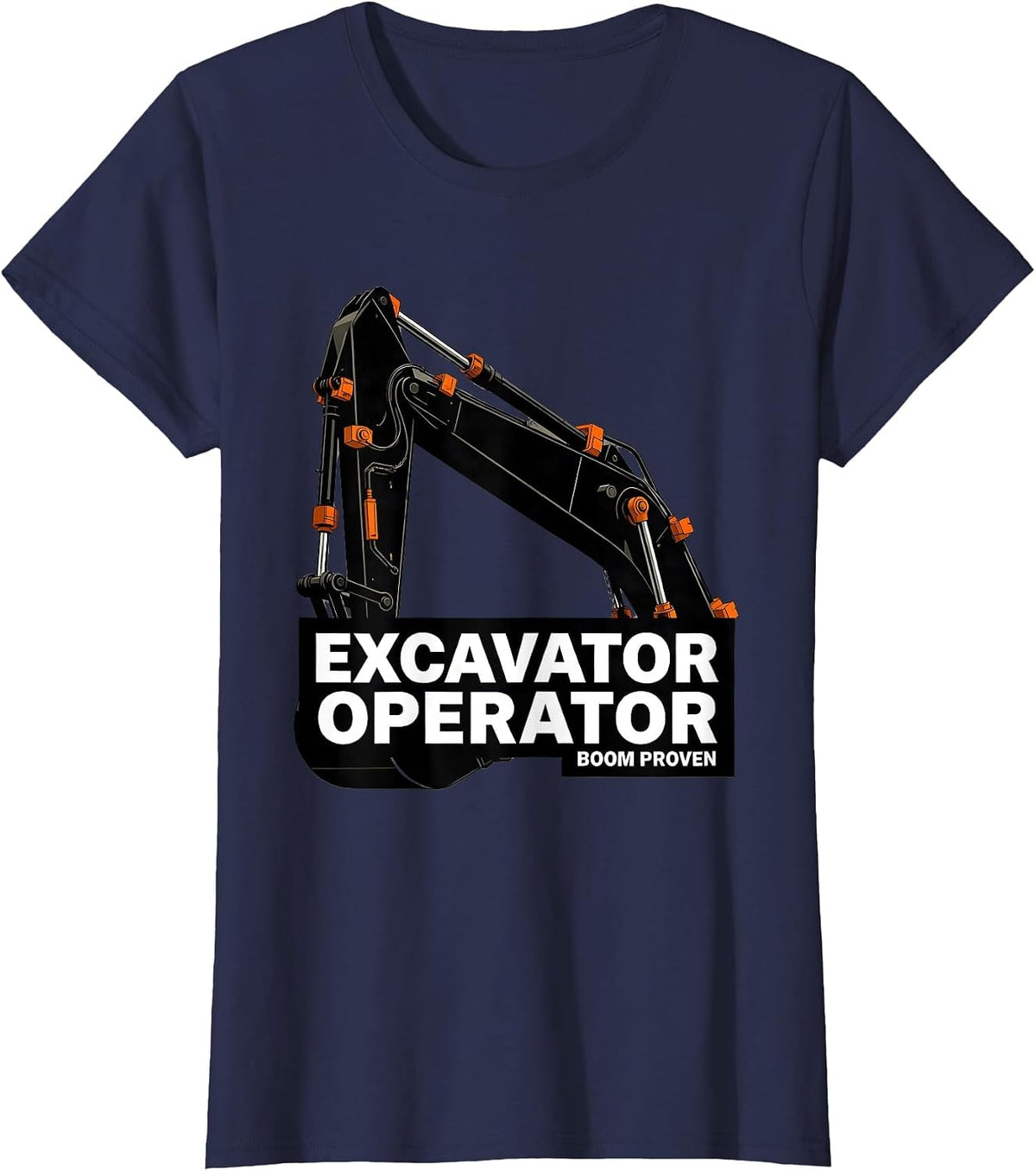 Women's Excavator Operator Boom Proven Brutalist Graphic Heavy T-Shirt - Navy Blue
