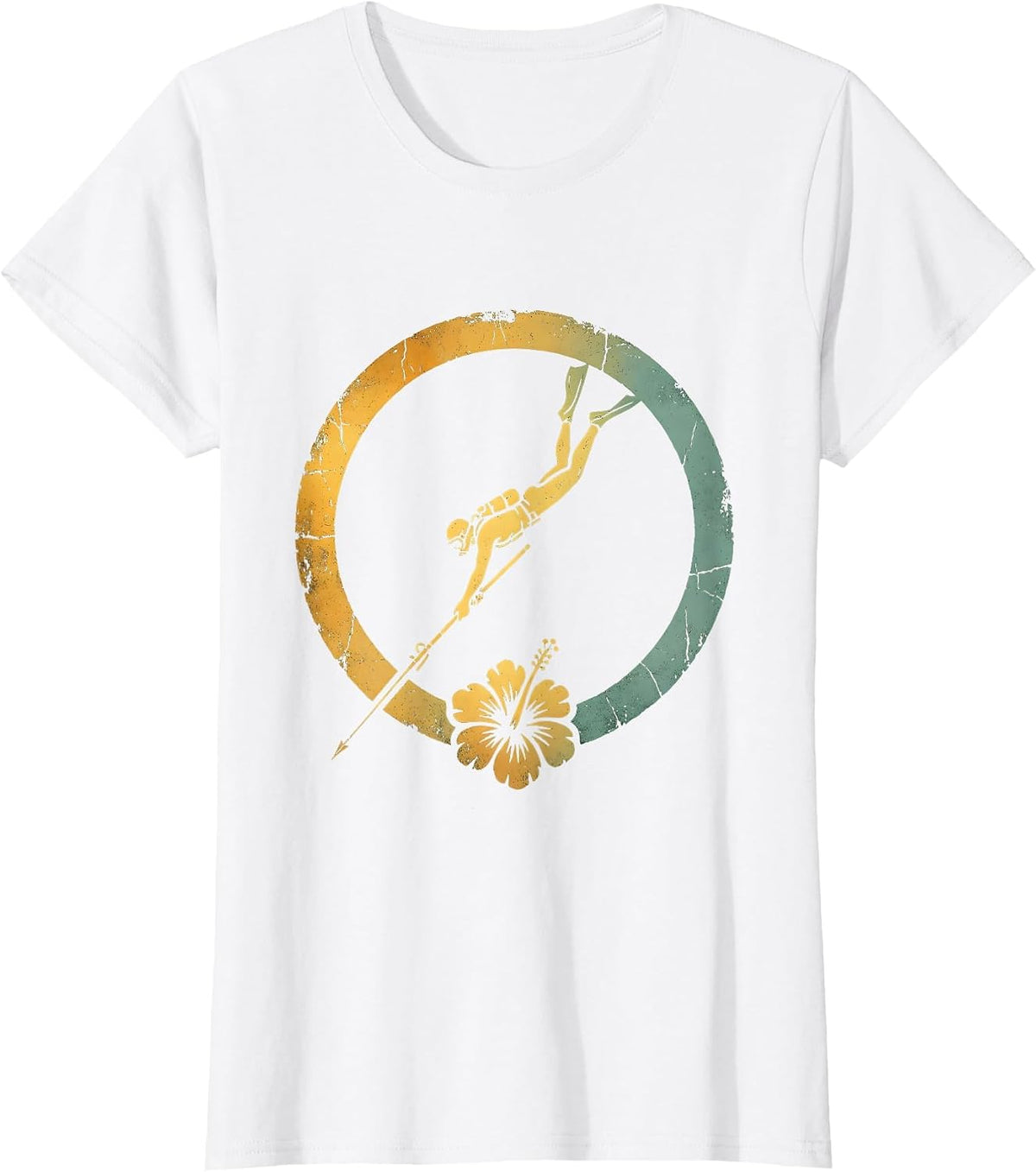 Hawaiian Spearfisher Diving Ocean Floor Graphic T-Shirt - White