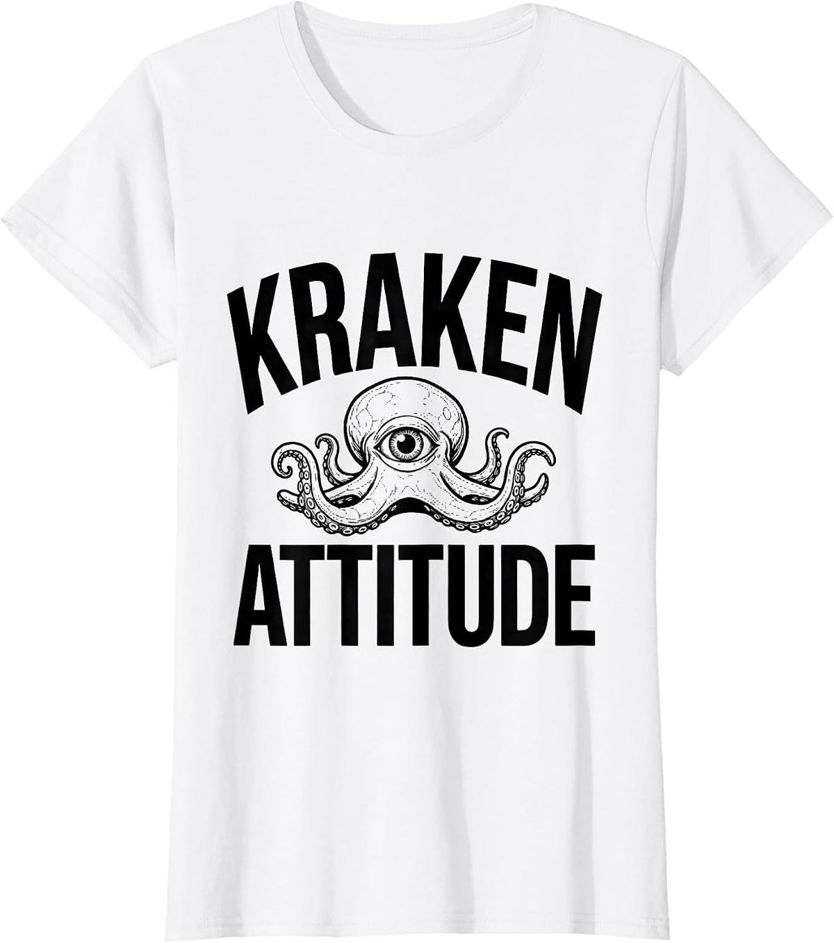 Women's Kraken Attitude Vintage Octopus Line Art Sea Creature Gift T-Shirt - White