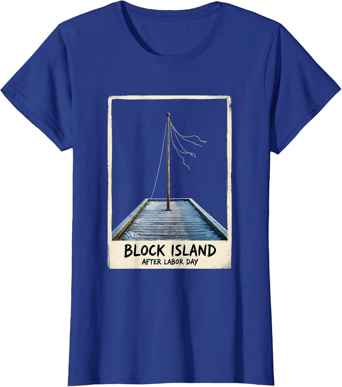 Women's Block Island After Labor Day Vintage Coastal Town Pride T-Shirt - Royal Blue