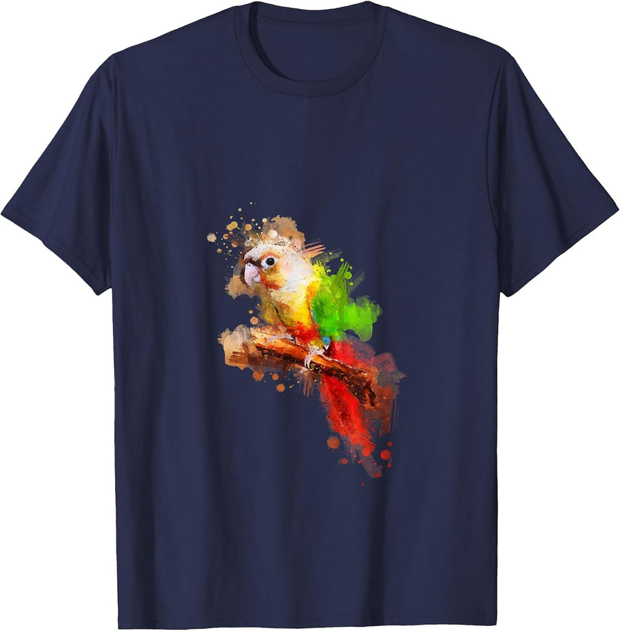 Watercolor Pineapple Green Cheek Conure Parrot T-Shirt T-Shirt - Navy Blue