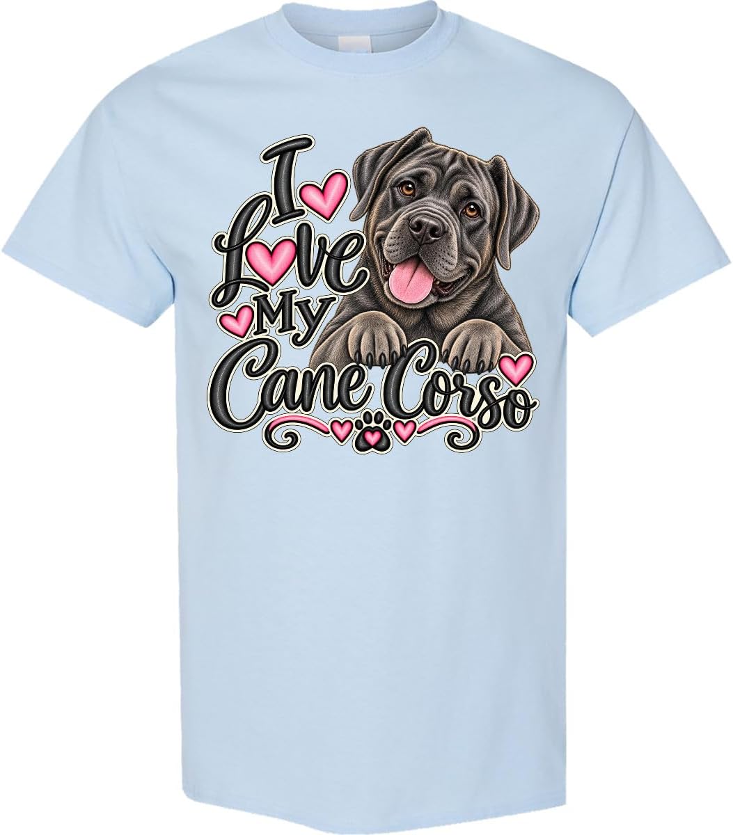 inktastic I Love My Cane Corso Dog Adult T-Shirt - Light Blue
