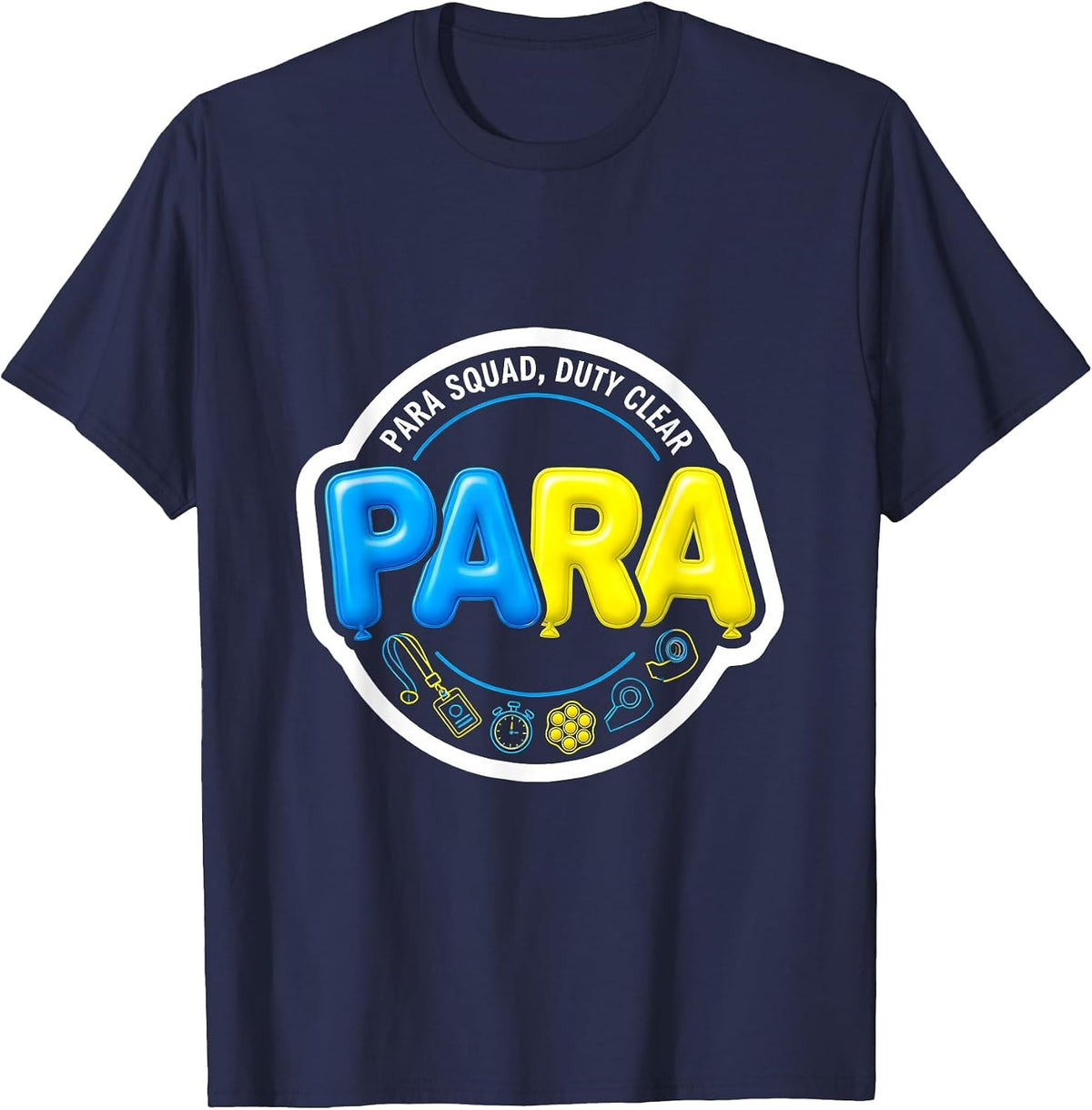 Men's Para Squad Duty Clear Sticker Style Back To School T-Shirt - Navy Blue