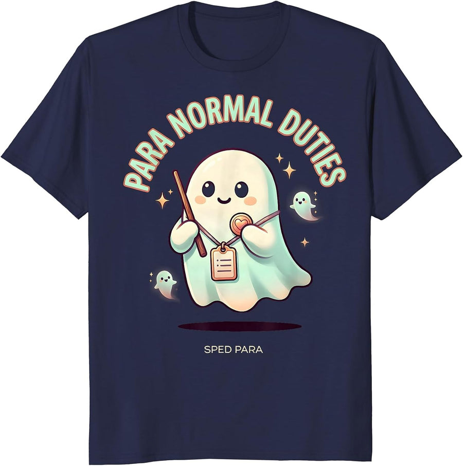 Para Normal Duties SPED Para Cute Ghost Halloween T-Shirt - Navy Blue