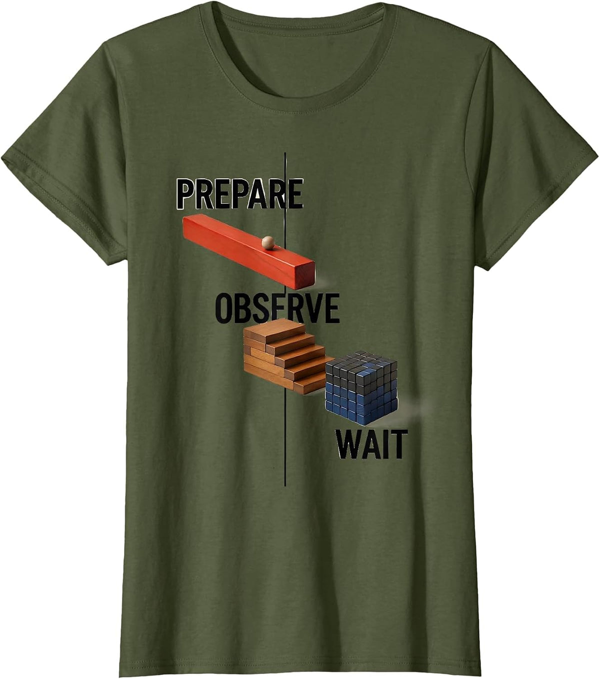 Women's Prepare Observe Wait Geometric Montessori Teacher Philosophy T-Shirt - Olive Green