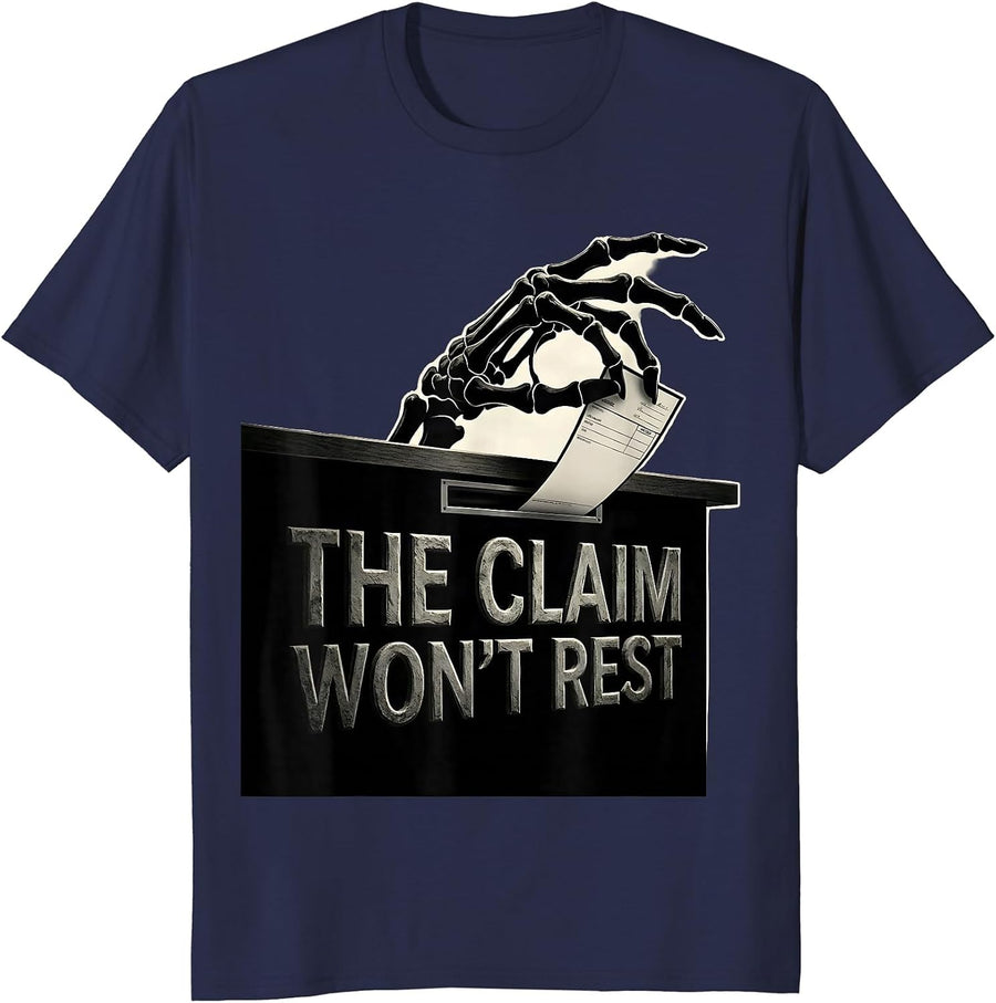 The Claim Won't Rest Funny Pharmacy Tech Skeleton Halloween T-Shirt - Navy Blue